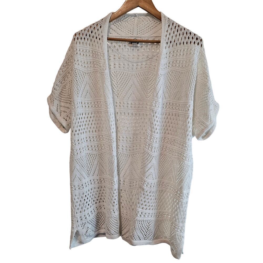 St. John's Bay Cardigan Women XL White Crochet Knit Festival Fairy Y2K Cottage